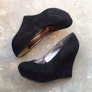 Black suede wedges